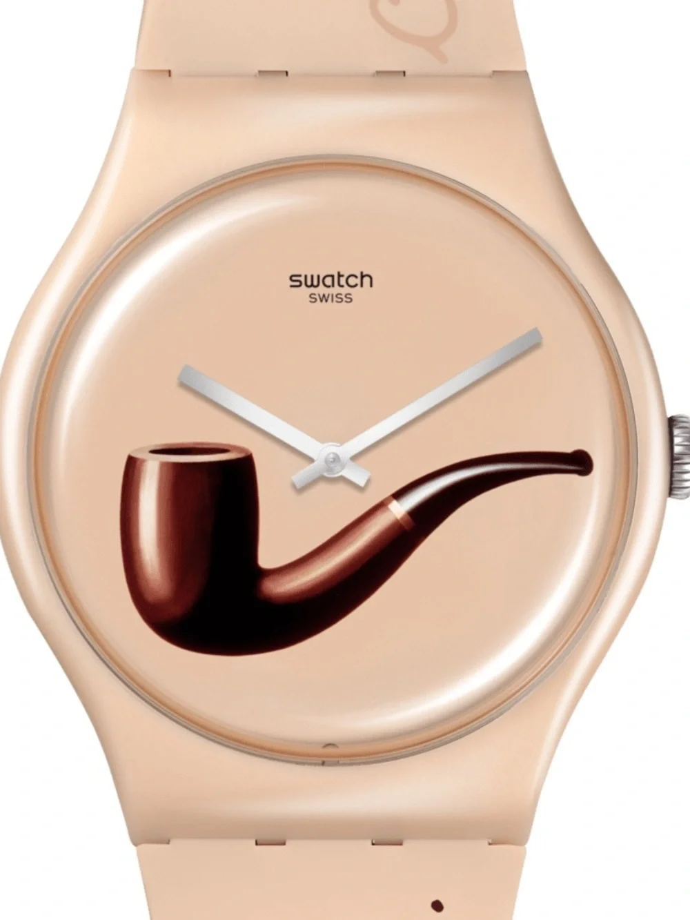 Swatch Beige Silicone Watch with Minimal Abstract Dial